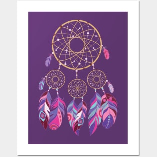 Retro Dreamcatcher Native American Feathers Posters and Art